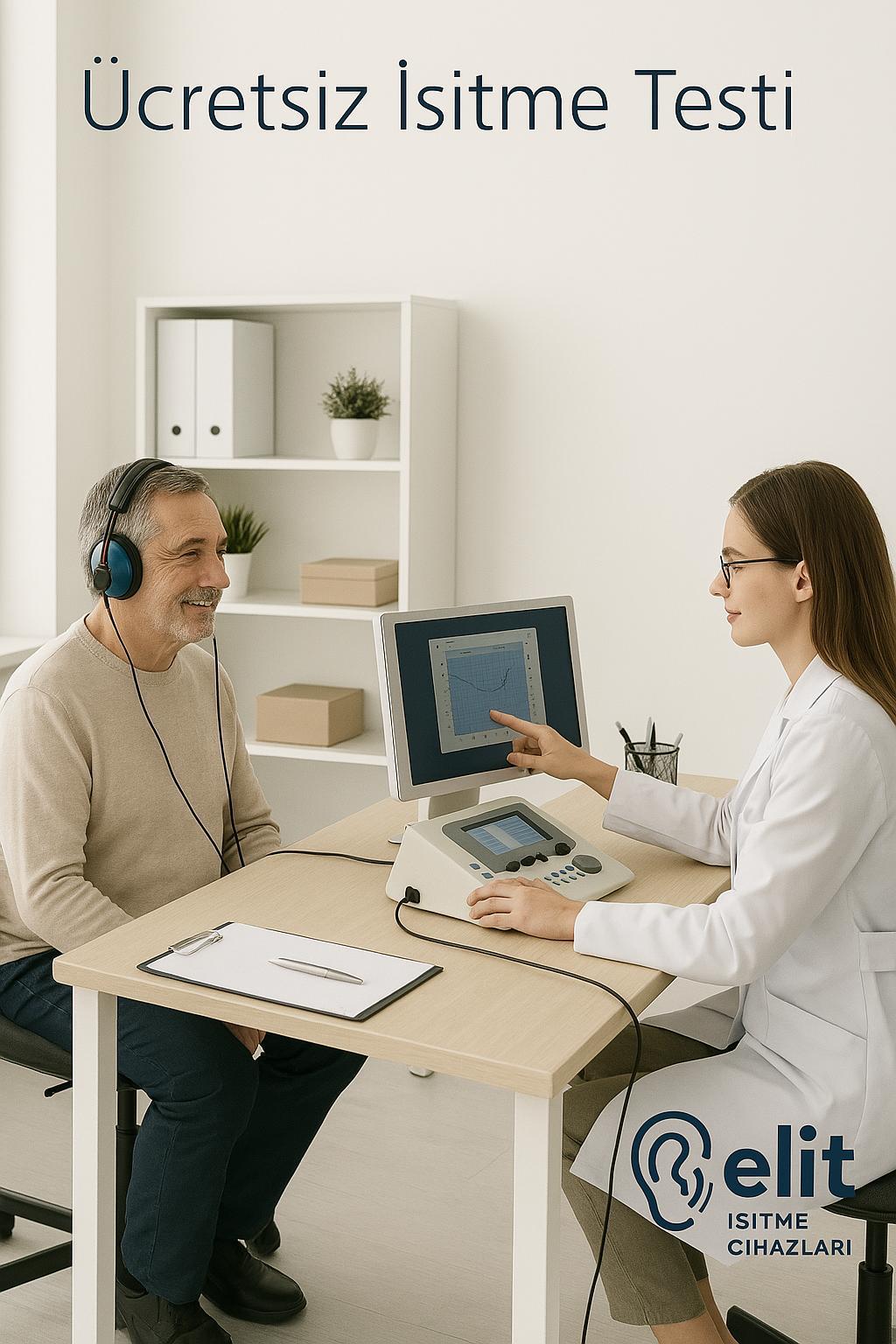 Elit İşitme - Yaşlı kişi işitme testi yaparken